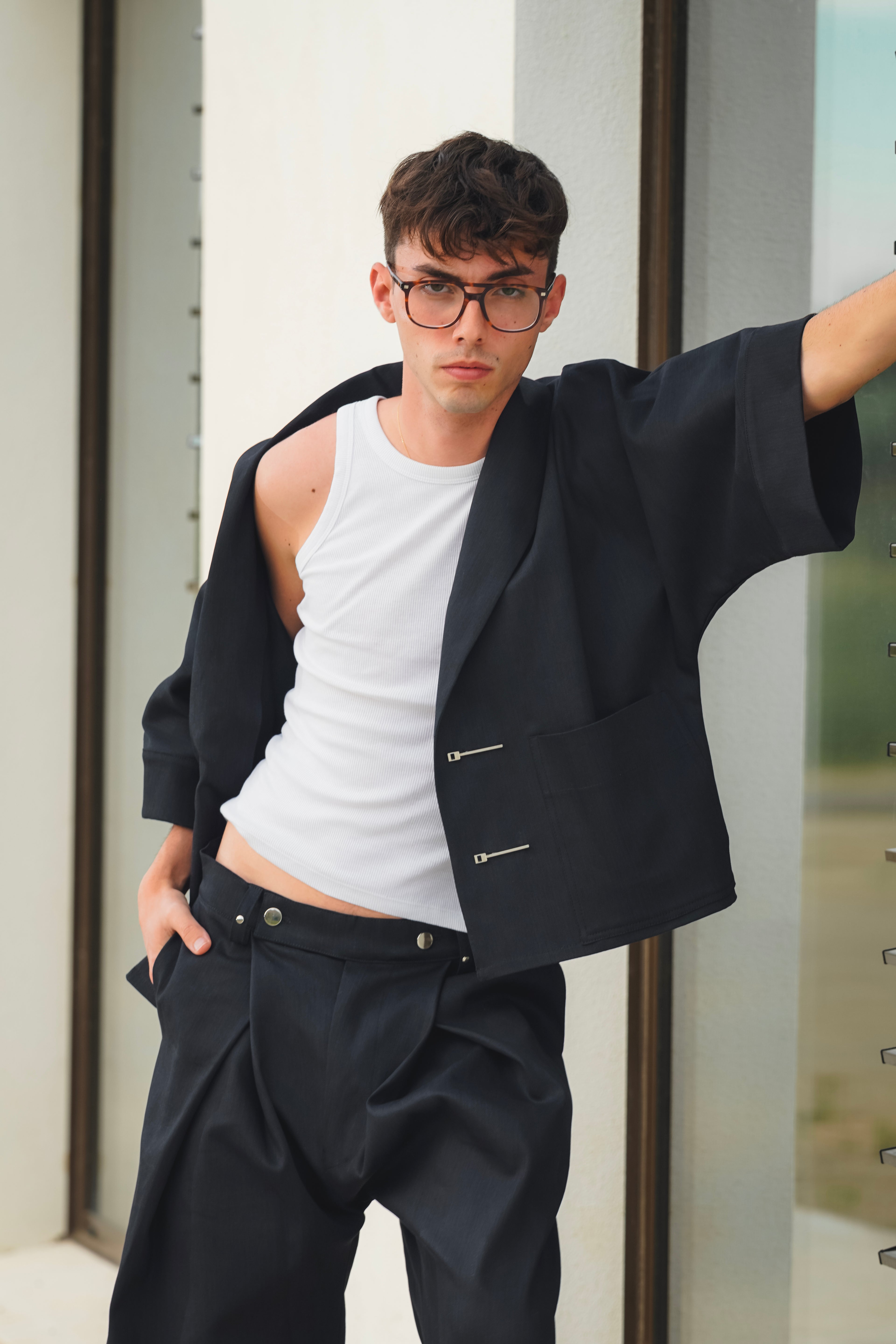 BOXY KIMONO JACKET - BLACK